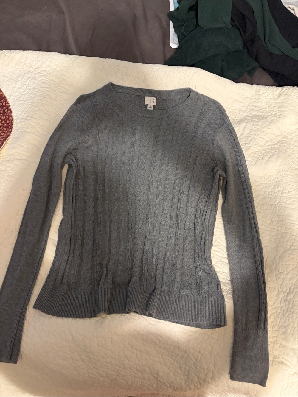 a new day Gray Cable-Knit Crewneck Sweater